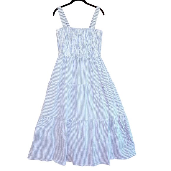 Quince Organic Cotton Gauze Smocked Sleeveless Maxi Dress Blue/White Stripes M - Picture 6 of 14